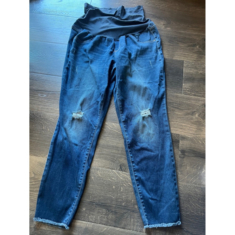 Aglow Maternity Jeans Size 6 Blue Denim Distressed‎ Frayed Hem Leggings